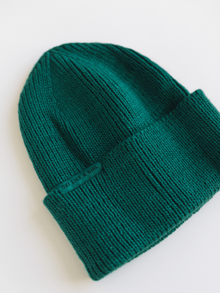 Ski Like a Girl Teal Hi Cuff Knit Beanie - Heyday