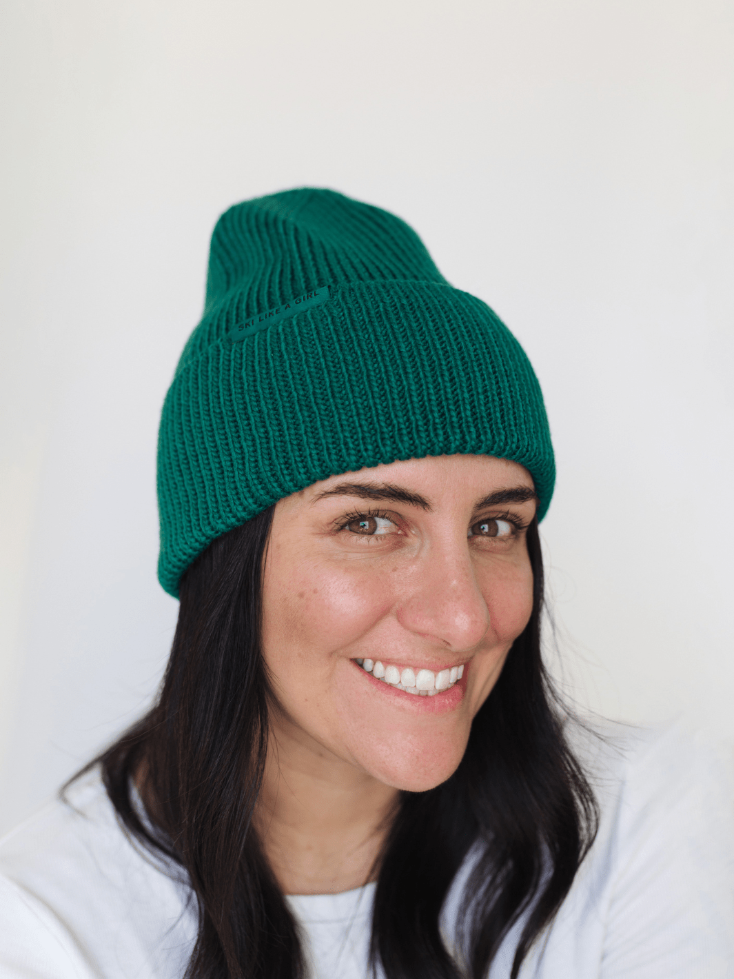 Ski Like a Girl Teal Hi Cuff Knit Beanie - Heyday