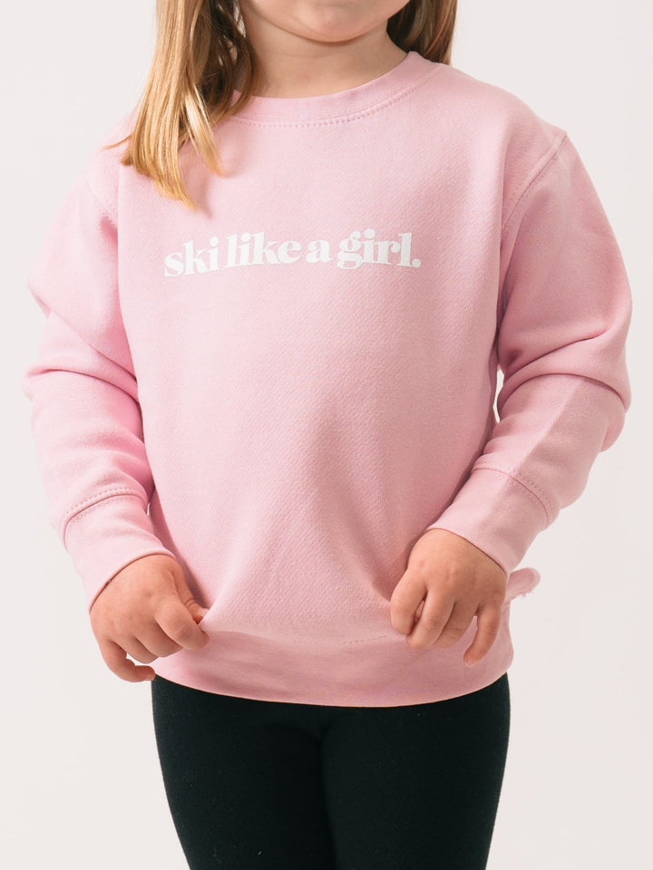 Ski Like A Girl Toddler Pink Fleece Sweatshirt - Heyday