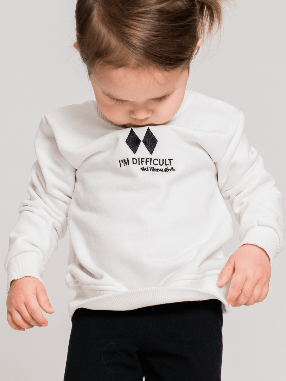 Ski Like A Girl Toddler White I'm Difficult Pullover - Heyday