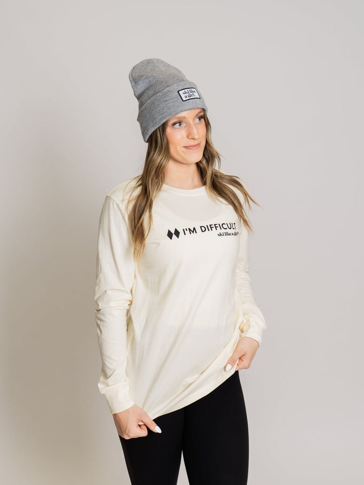 Ski Like A Girl White I'm Difficult Long Sleeve Tee - Heyday