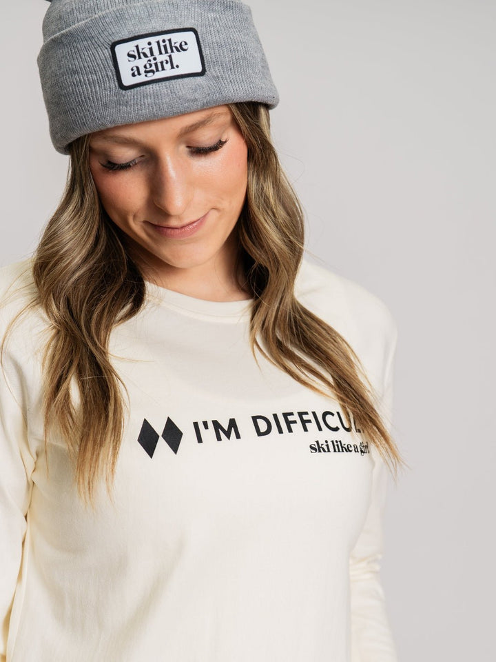 Ski Like A Girl White I'm Difficult Long Sleeve Tee - Heyday