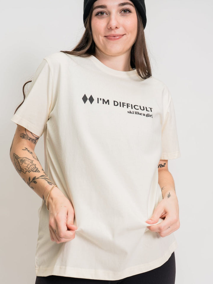 Ski Like A Girl White I'm Difficult Short Sleeve Tee - Heyday