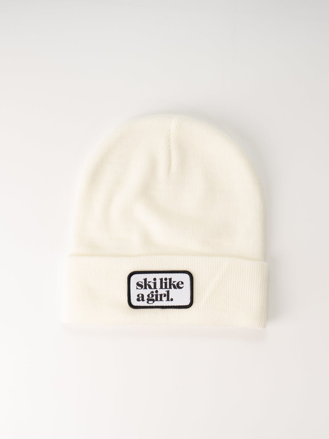 Ski Like a Girl White Merrowed Raised Patch Beanie - Heyday