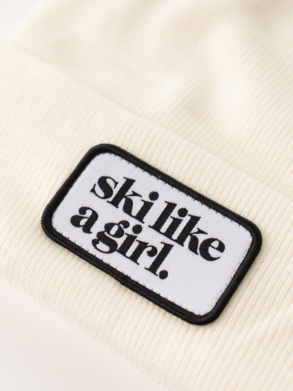 Ski Like a Girl White Merrowed Raised Patch Beanie - Heyday