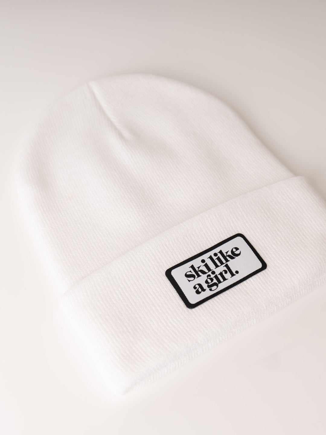 Ski Like a Girl White Ribbed Beanie - Heyday