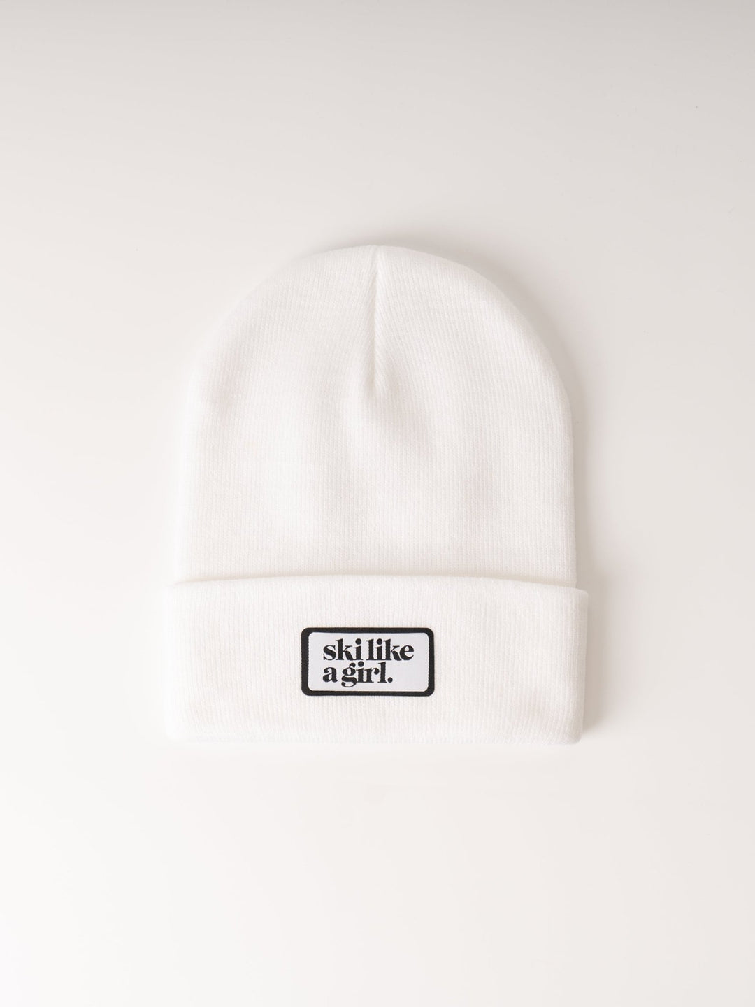 Ski Like a Girl White Ribbed Beanie - Heyday