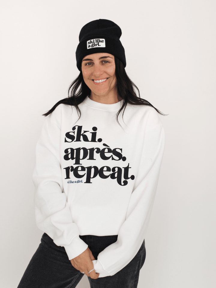 Ski Like A Girl White Ski Apres Repeat Crew Pullover - Heyday
