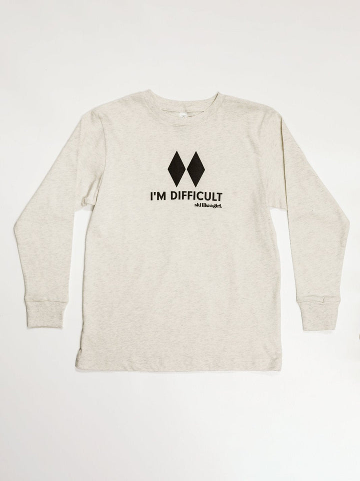 Ski Like A Girl Youth Natural I'm Difficult Long Sleeve Tee - Heyday