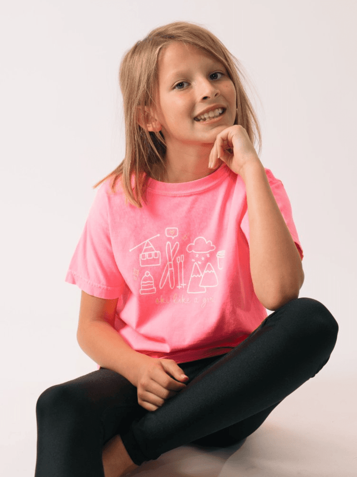 Ski Like A Girl Youth Neon Pink Whimsy Ski Tee - Heyday