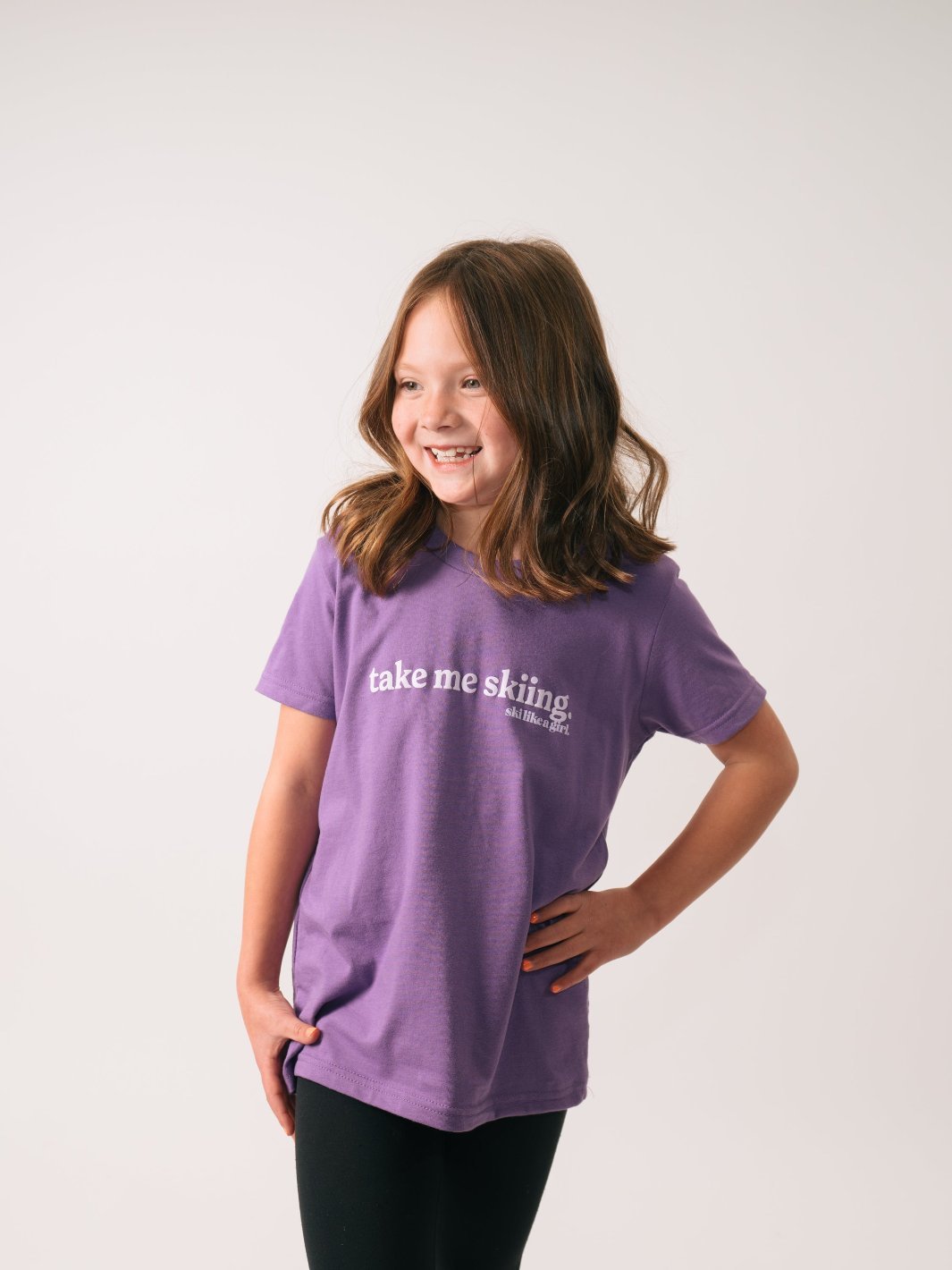 Ski Like a Girl Youth Purple Take Me Skiing Short Sleeve Tee - Heyday