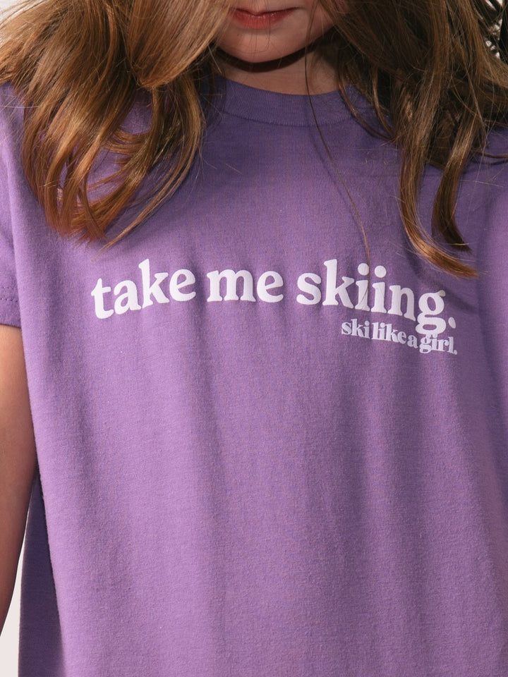 Ski Like a Girl Youth Purple Take Me Skiing Short Sleeve Tee - Heyday