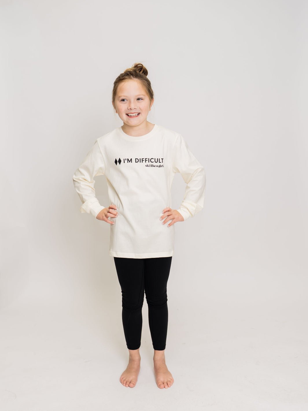 Ski Like A Girl Youth White I'm Difficult Long Sleeve Tee - Heyday