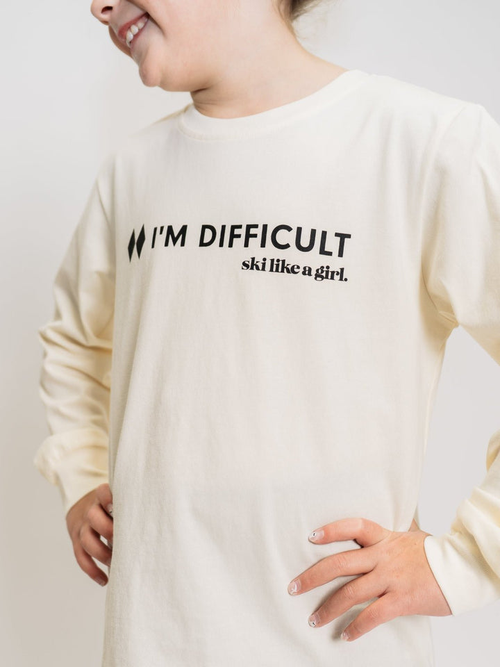 Ski Like A Girl Youth White I'm Difficult Long Sleeve Tee - Heyday