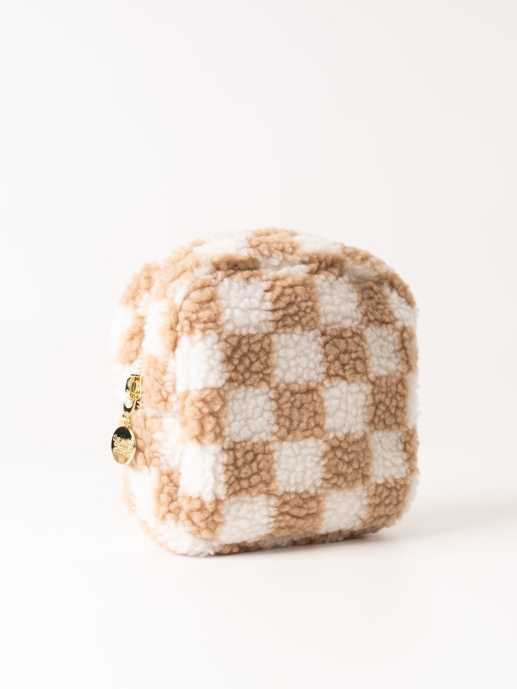 Tan Check Square Teddy Pouch - Heyday