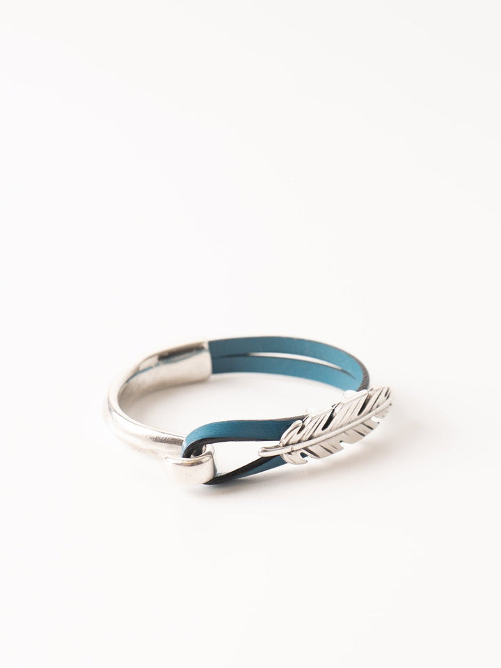 Turquoise Leather Feather Cuff Bracelet - Heyday