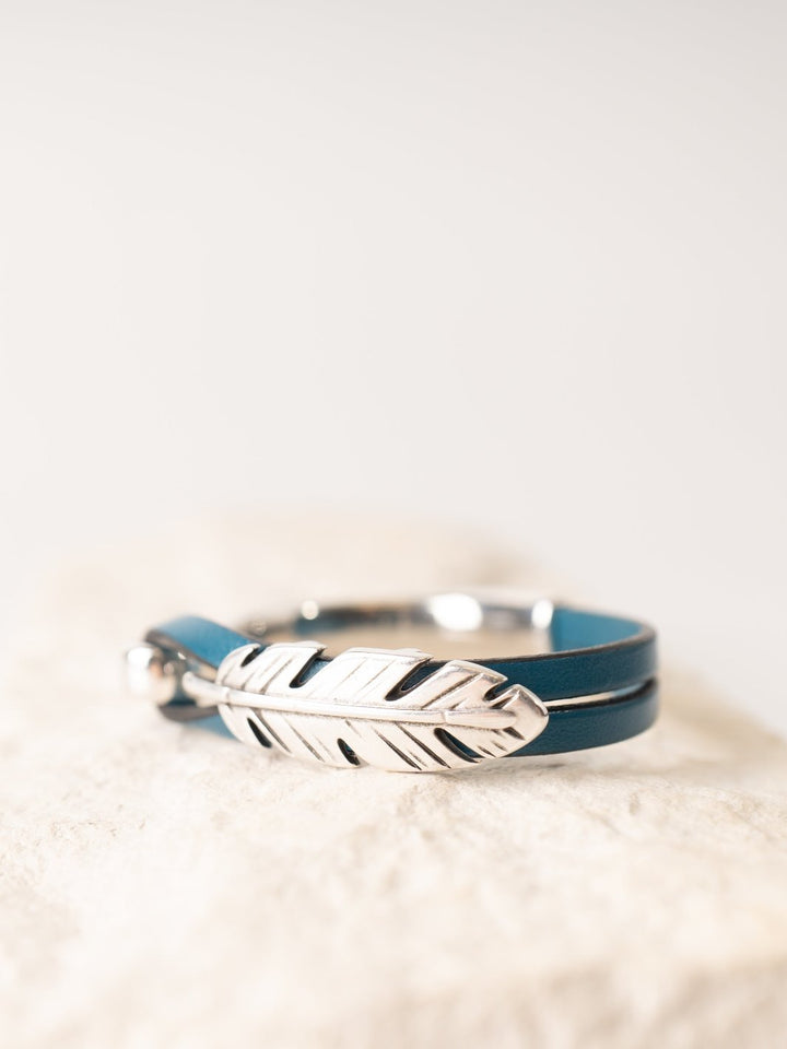 Turquoise Leather Feather Cuff Bracelet - Heyday