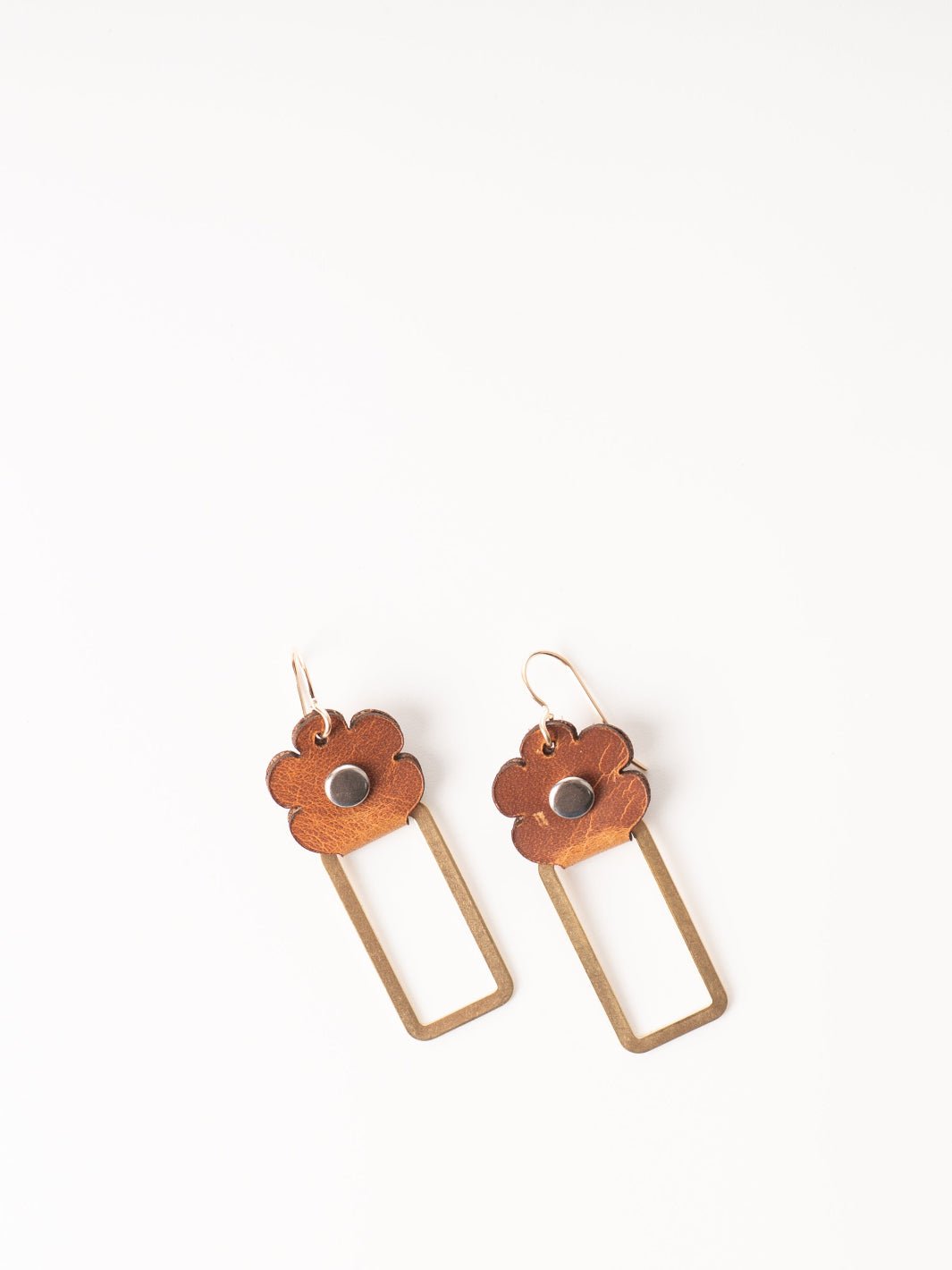Waxy Tan Leather Flower Earrings - Heyday