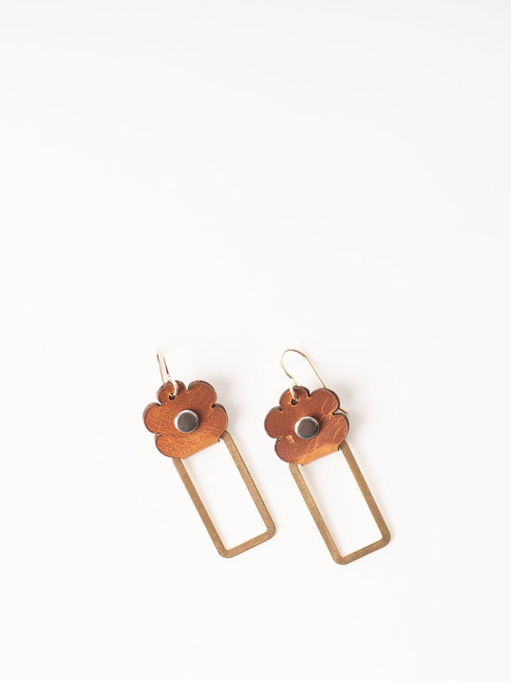 Waxy Tan Leather Flower Earrings - Heyday