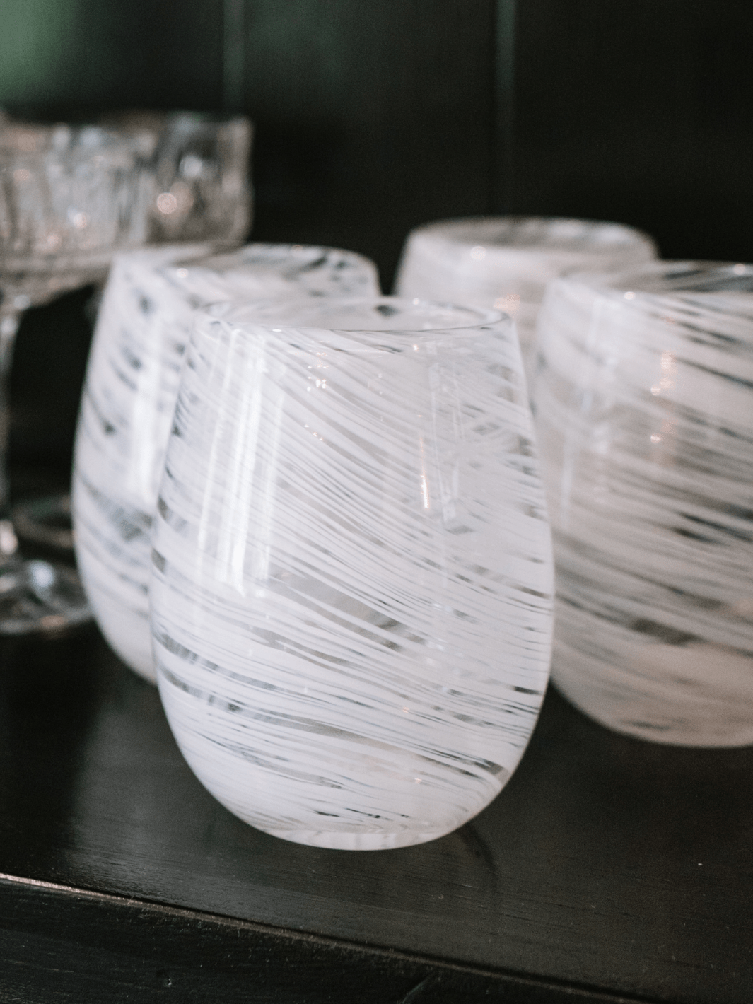 White Swirl Stemless Wine Glass - Heyday