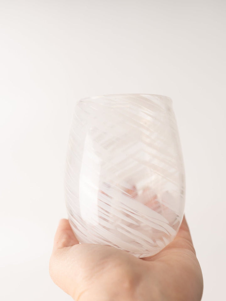 White Swirl Stemless Wine Glass - Heyday