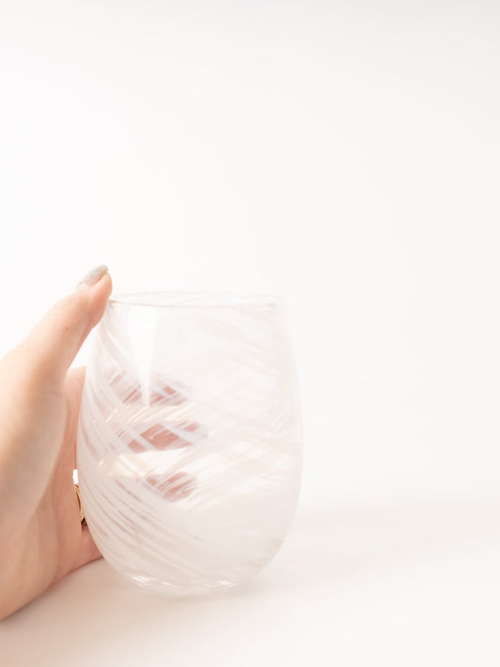 White Swirl Stemless Wine Glass - Heyday