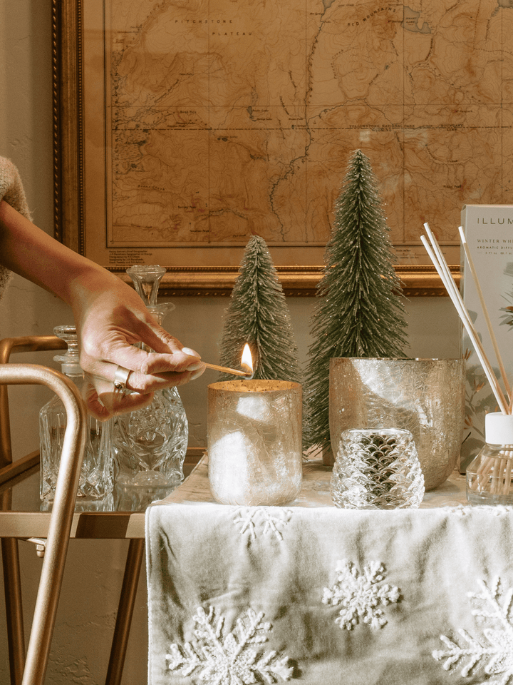 Winter White Crackled Glass Candle - Heyday