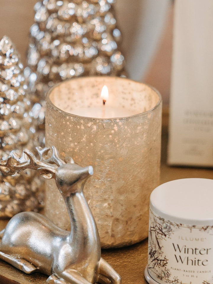 Winter White Crackled Glass Candle - Heyday