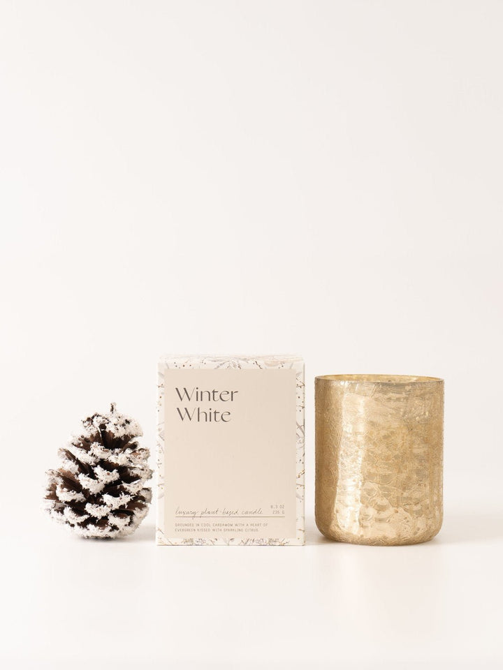 Winter White Crackled Glass Candle - Heyday