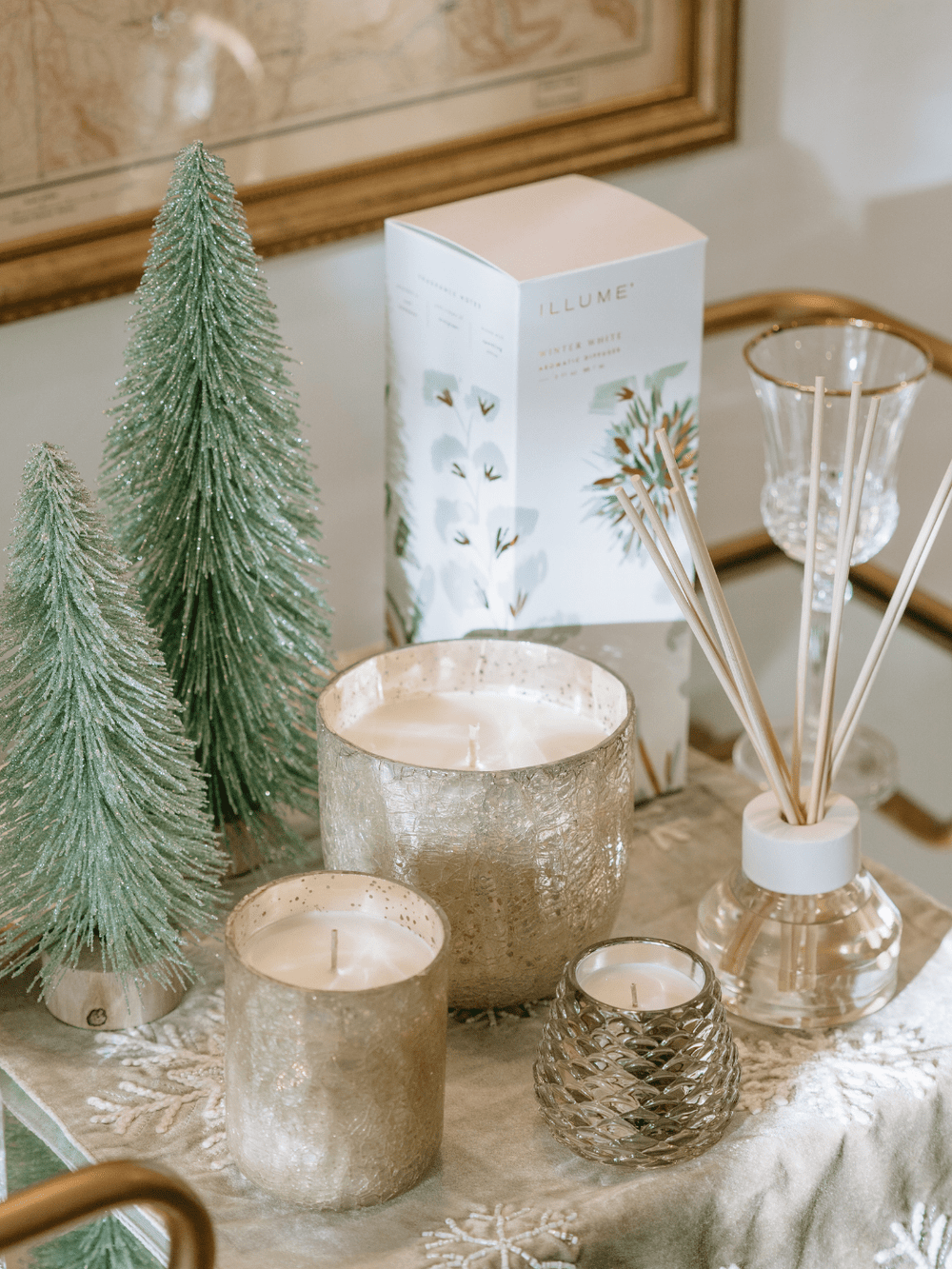 Winter White Large Crackle Glass Candle - Heyday