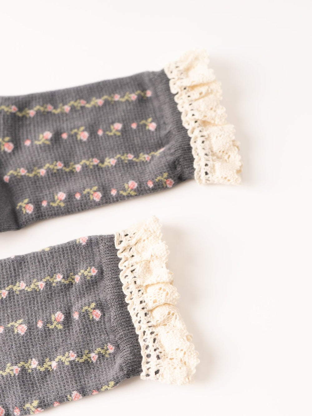Women's Charcoal Floral Print Crochet Trim Socks - Heyday