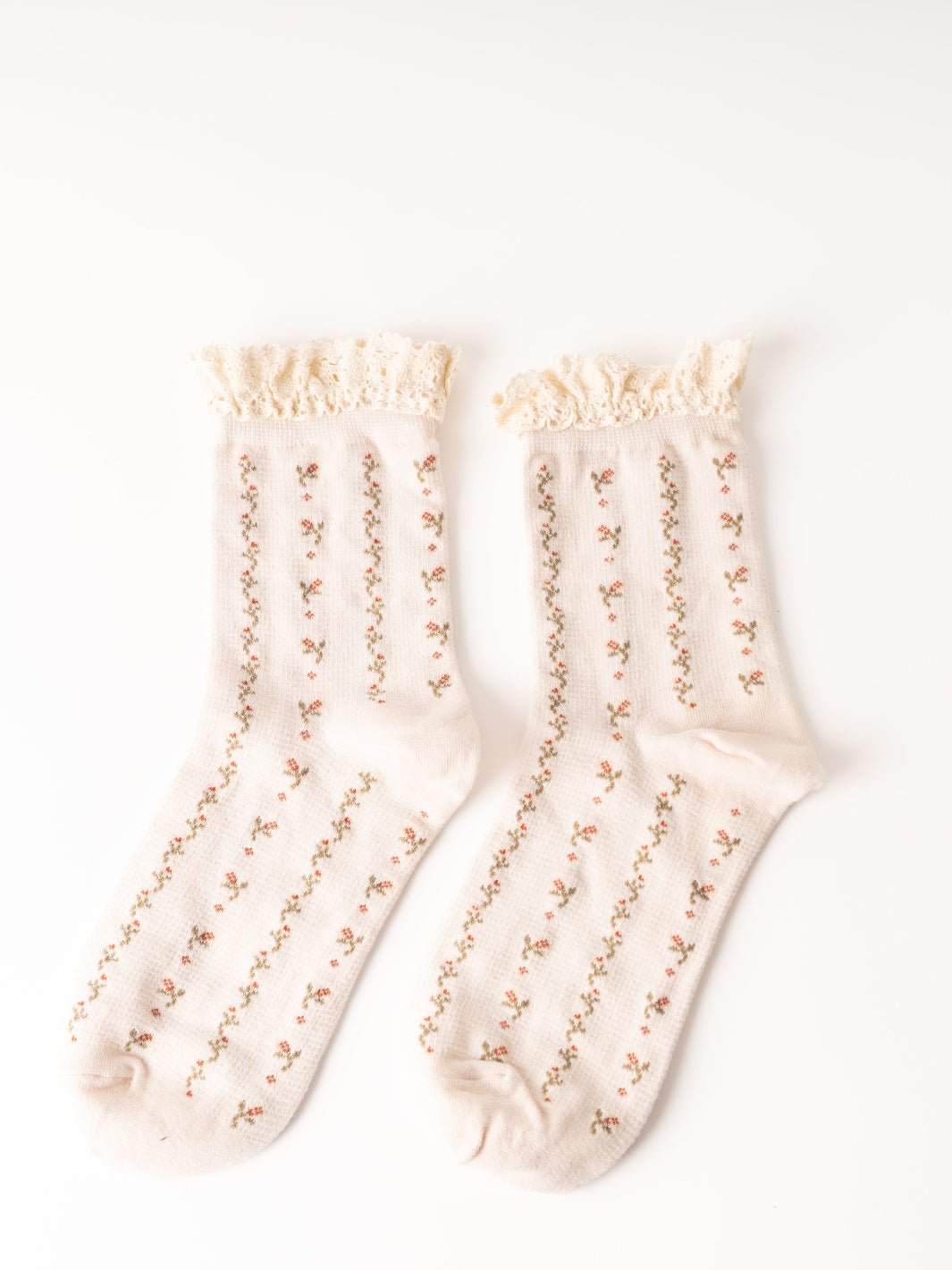 Women's Cream Floral Print Crochet Trim Socks - Heyday