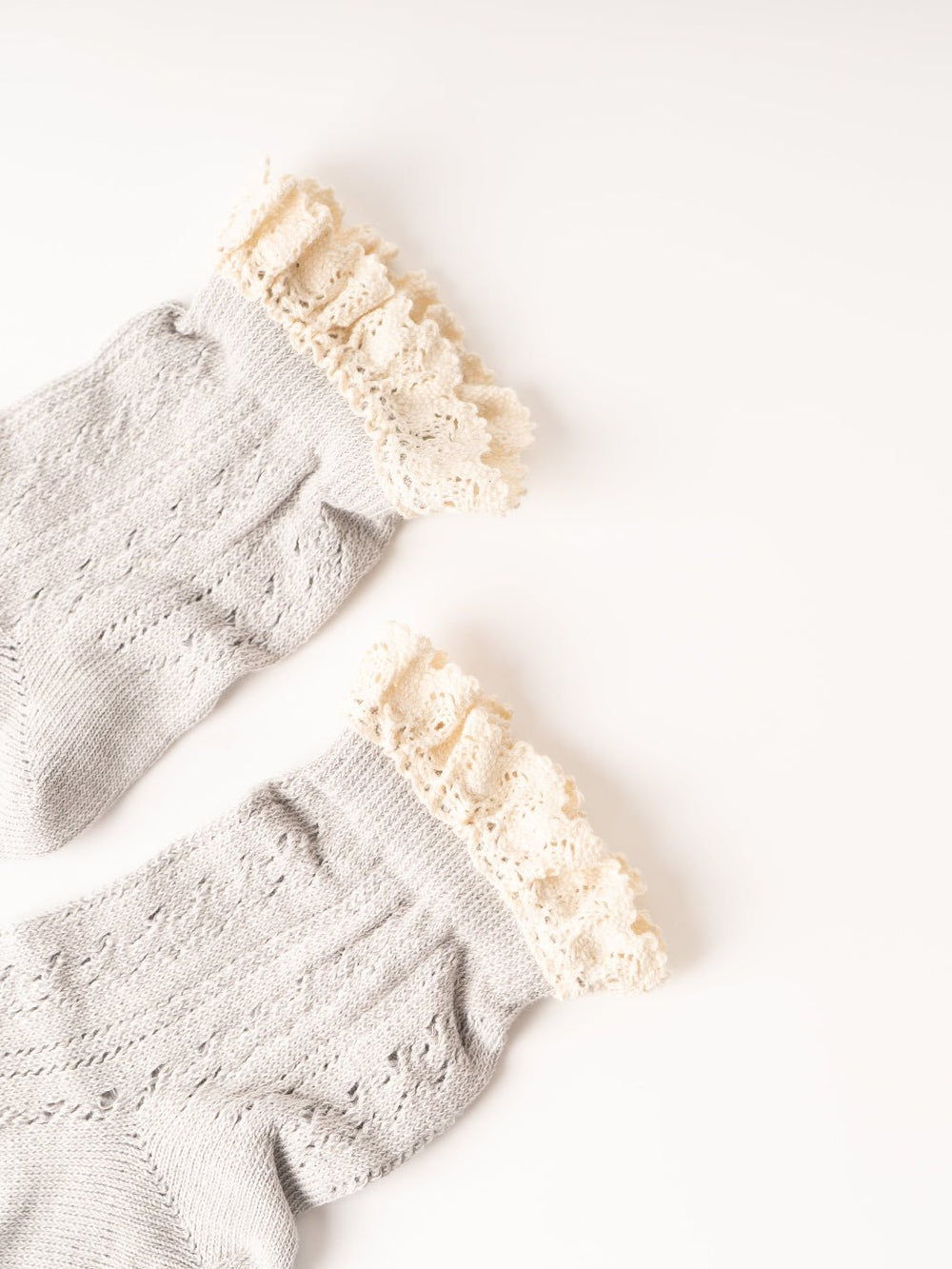 Women's Grey Net Pointelle Socks with Crochet Trim - Heyday