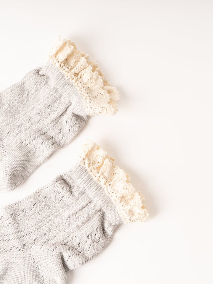 Women's Grey Net Pointelle Socks with Crochet Trim - Heyday