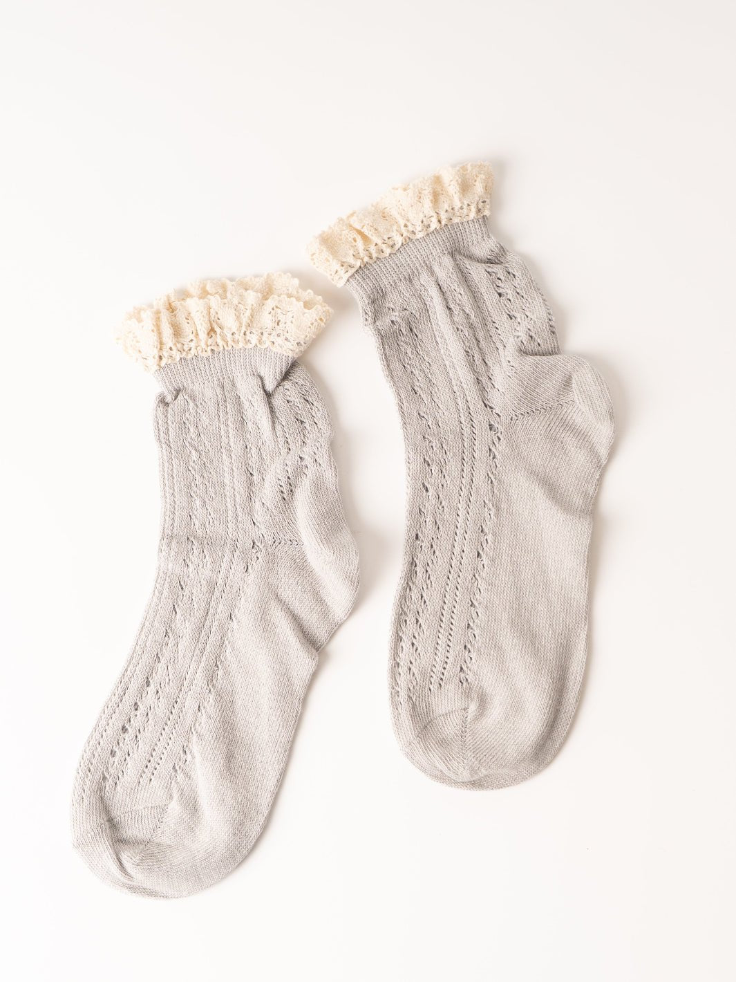 Women's Grey Net Pointelle Socks with Crochet Trim - Heyday