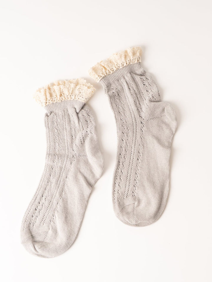 Women's Grey Net Pointelle Socks with Crochet Trim - Heyday