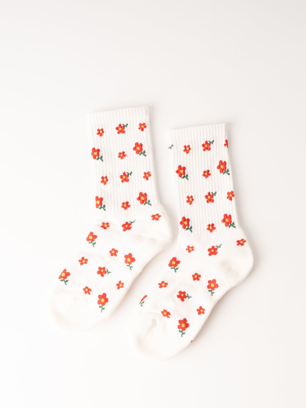 Women's Little Red Flower Crew Socks - Heyday