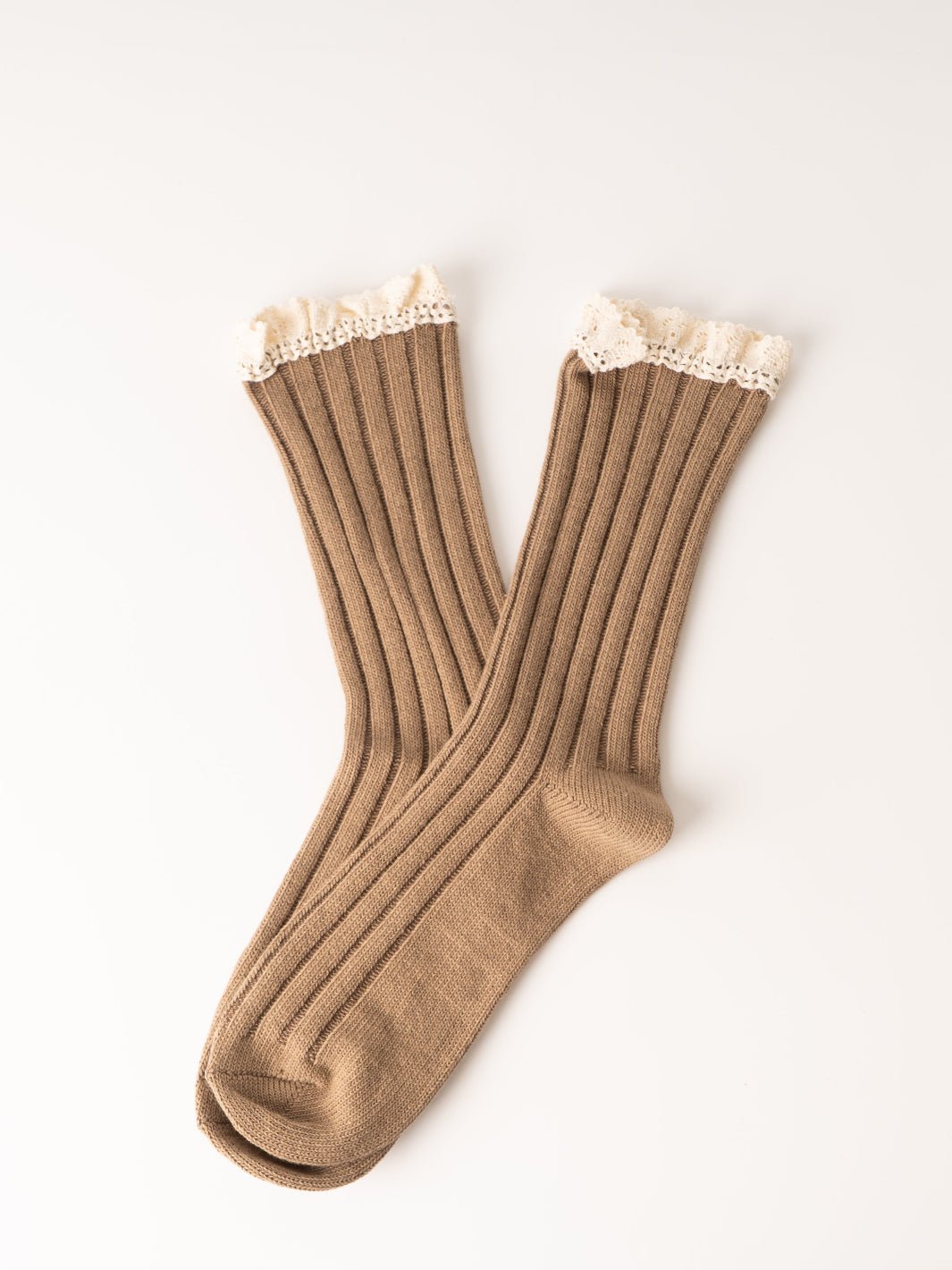 Women's Mocha Crochet Trim Socks - Heyday