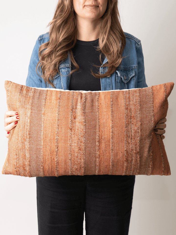 Woven Blend Slub Striped Pillow with Chambray Back - Heyday