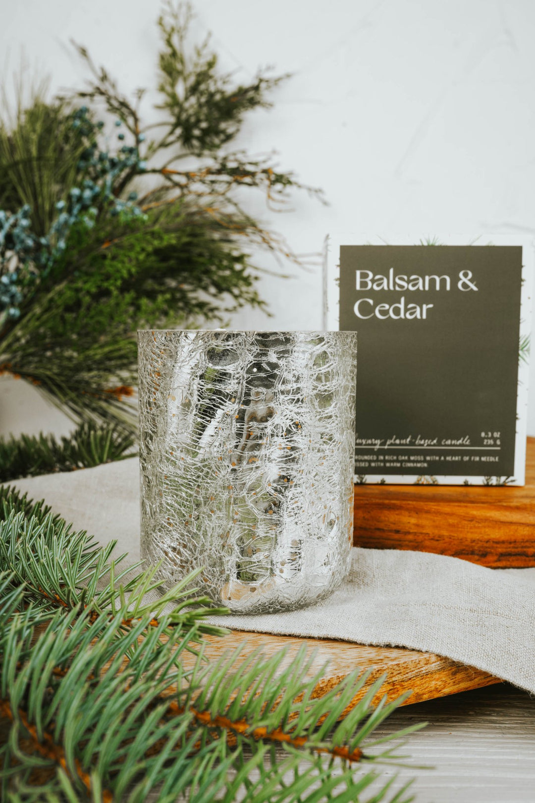 Balsam + Cedar Small Crackle Glass Candle - Heyday