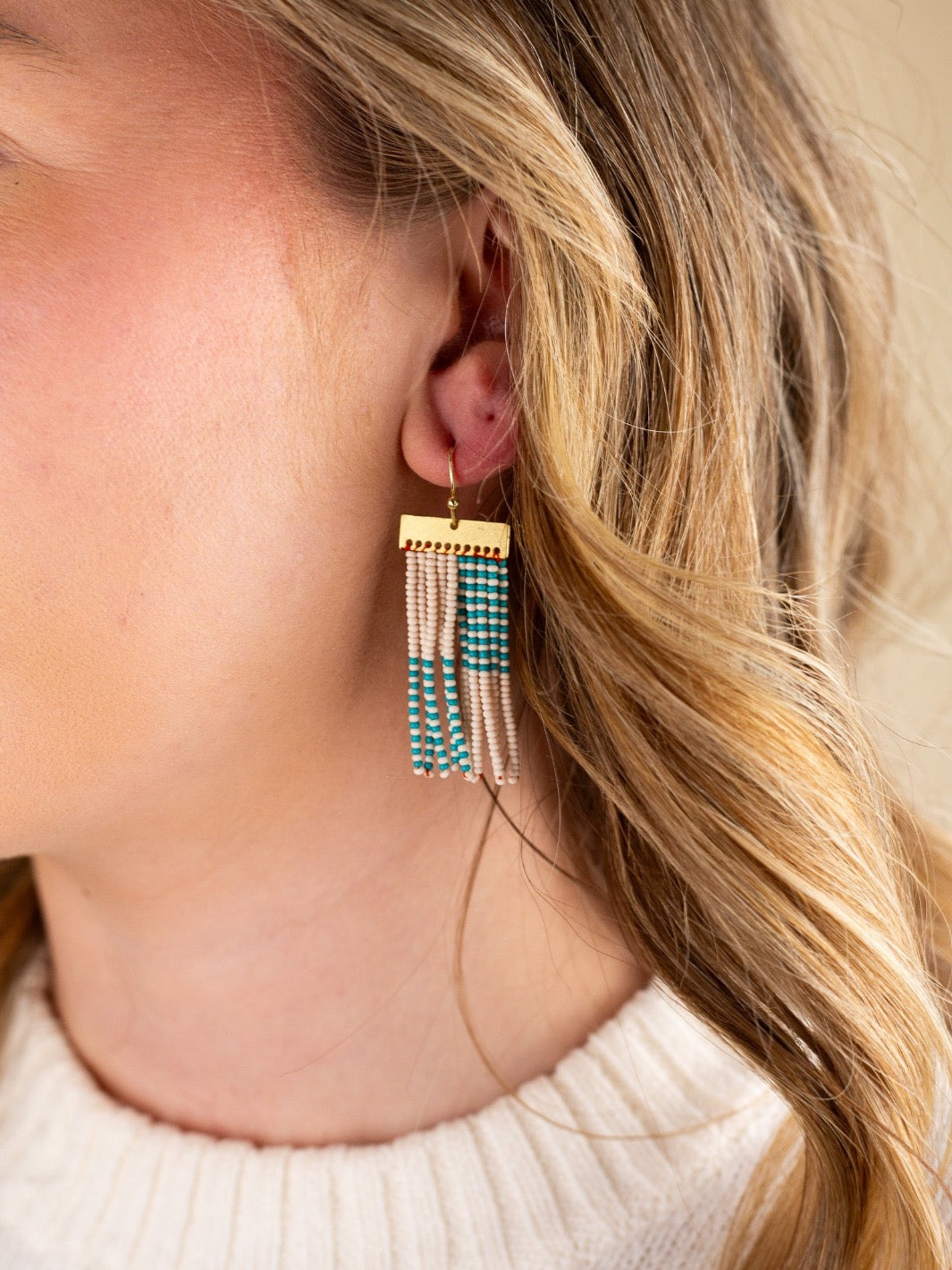 Brass + Ivory + Turquoise Fringe Earrings - Heyday