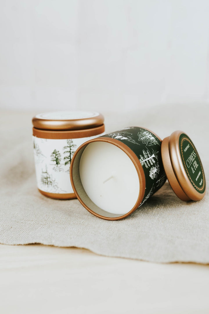 Cypress + Fir White Petite Tin Candle - Heyday