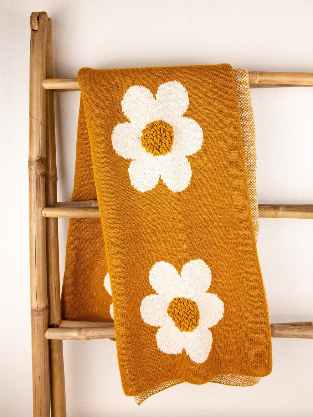 Mustard + White Floral Knit Baby Blanket - Heyday