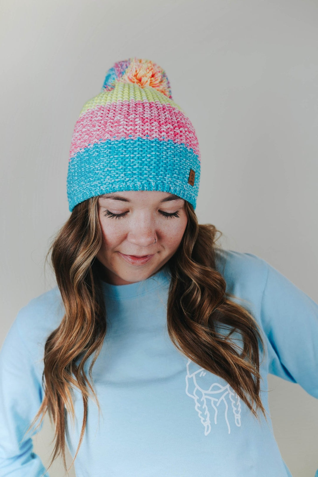 Pink + Light Blue Knit Beanie - Heyday