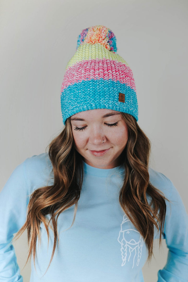 Pink + Light Blue Knit Beanie - Heyday