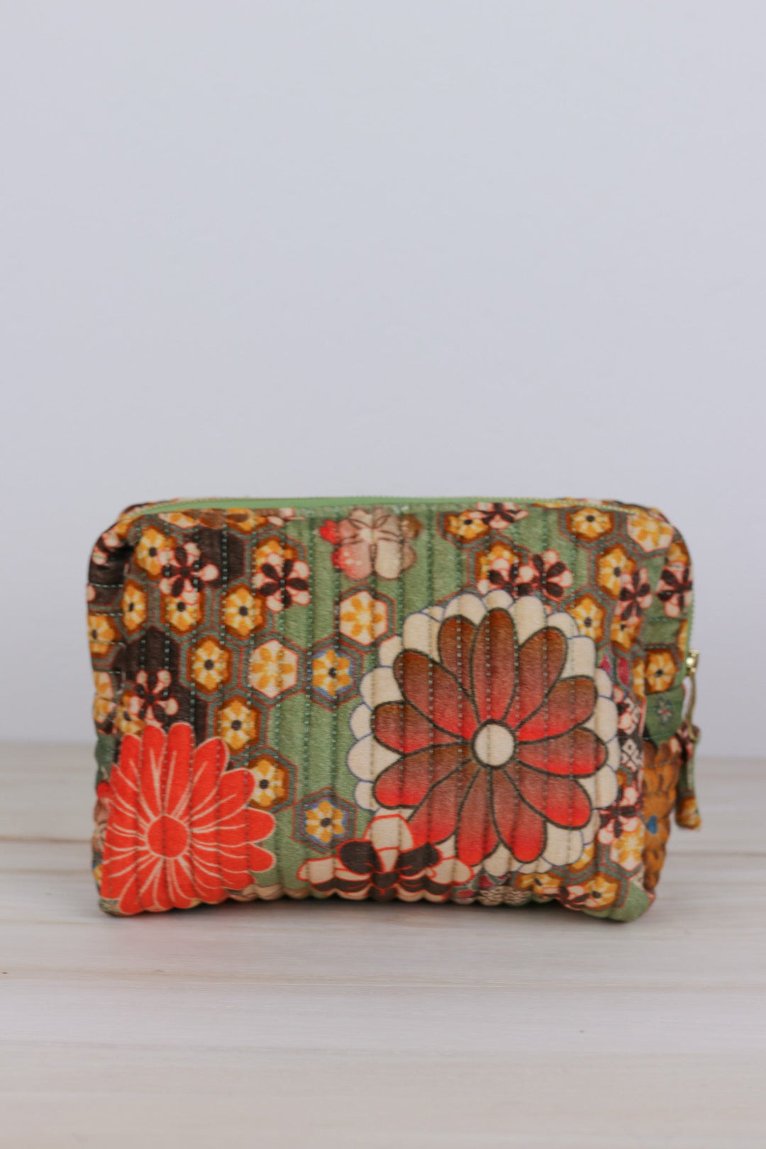 Sage Kaleidoscope Floral Large Cosmetic Bag - Heyday