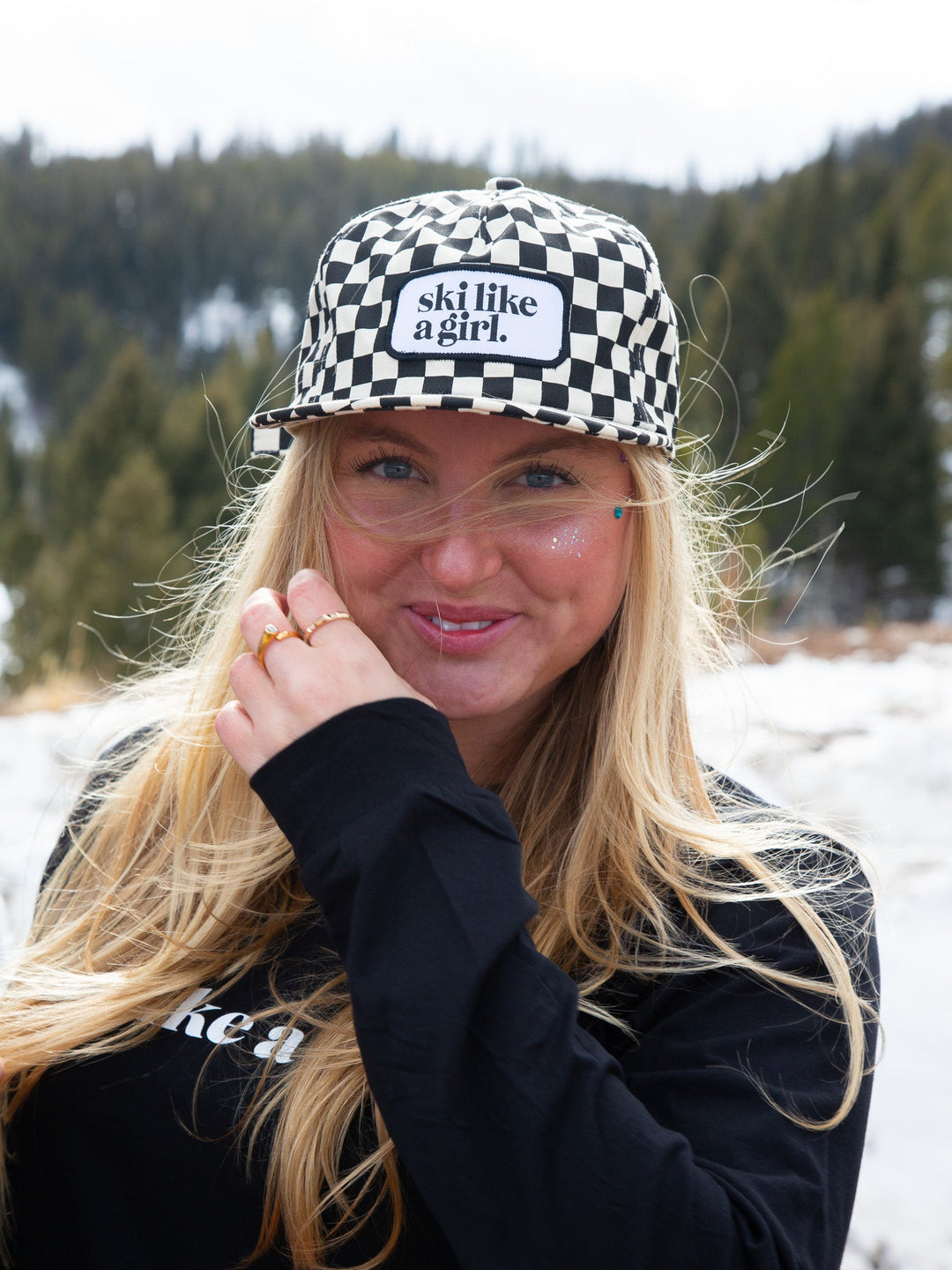 Ski Like a Girl Black Checkerboard Hat - Heyday