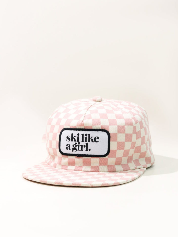 Ski Like a Girl Blush Checkerboard Hat - Heyday