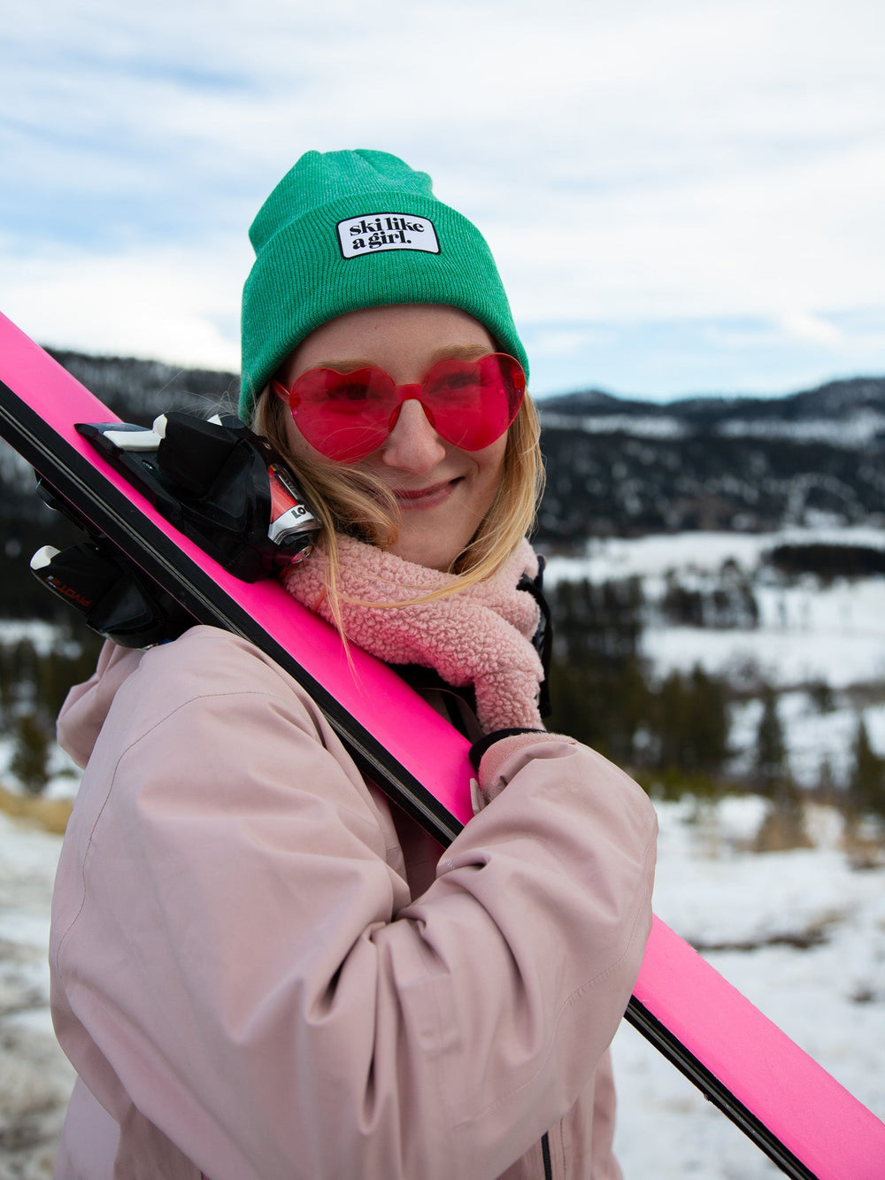 Ski Like a Girl Green Ribbed Beanie - Heyday
