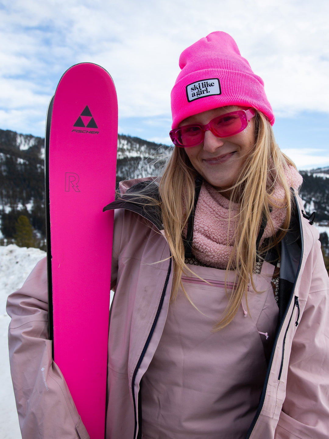 Ski Like a Girl Hot Pink Ribbed Beanie - Heyday